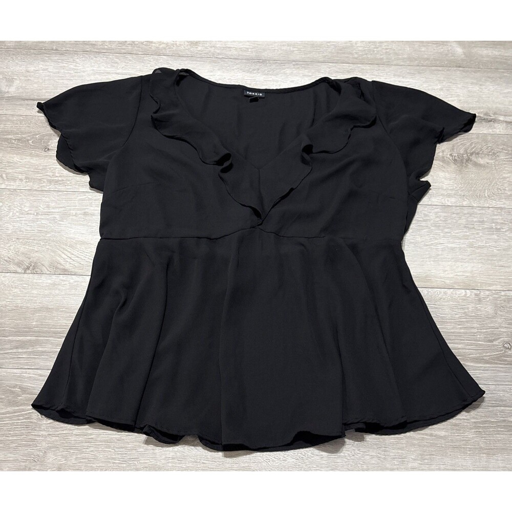 Torrid Sheer Black Ruffled Short Sleeve Georgette Baby Doll Blouse Size 2 18 20